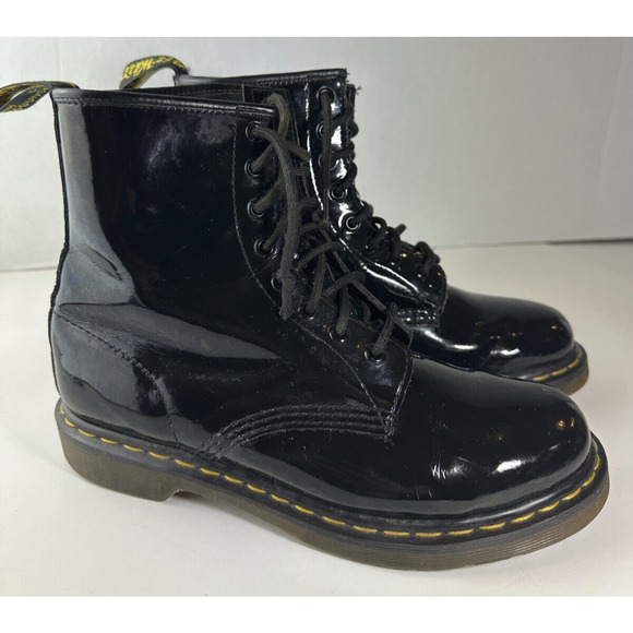 Doc Dr. Martens Shiny Patent Leather 1469 Boots Black Lace Up Women's Size 9 - Picture 8 of 16
